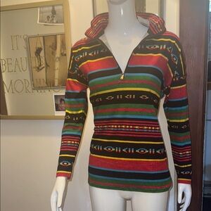 NWT Chaps size small Colorful Striped long sleeve Navajo print zip up